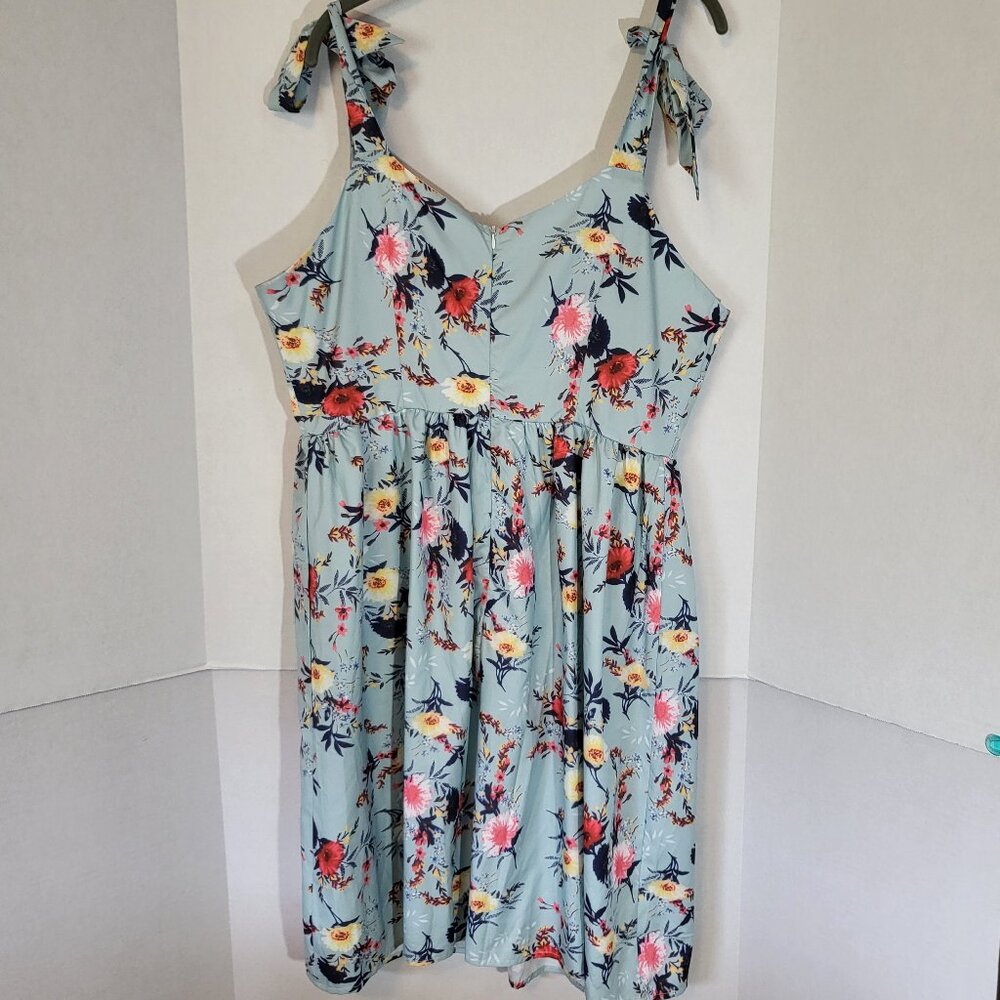 Women's Tie Shoulder Sun Dress Size XL Sky Blue Floral